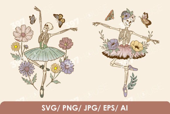 Ballet Skeleton Embroidery Design