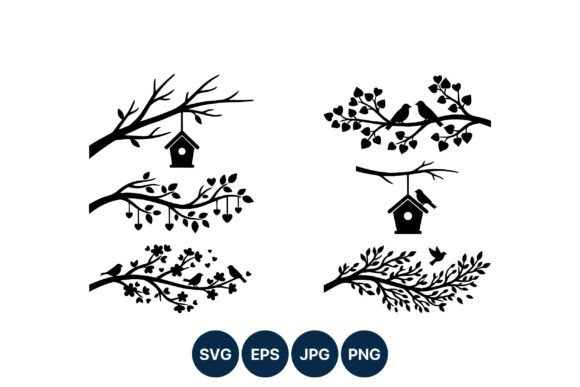 Birdhouse and Birds on Branches: Graphics for Creative Projects