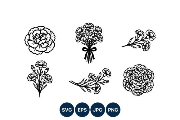 Black and White Carnations Line Art Graphics