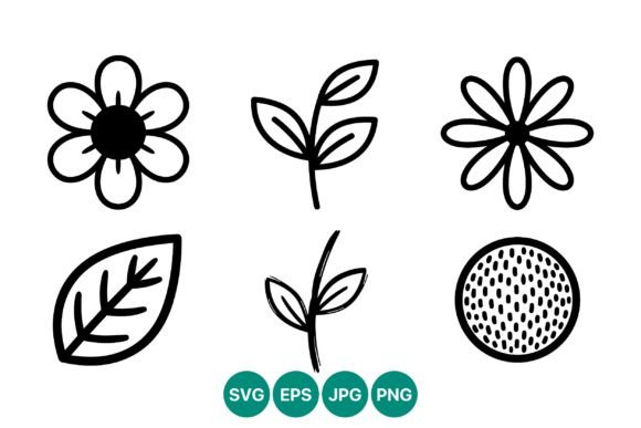 Black and White Flower and Leaf Vector Graphics