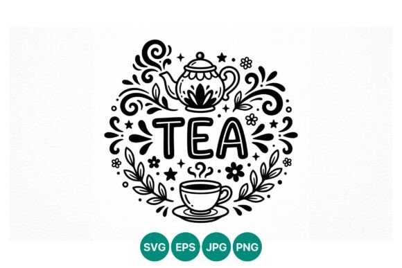 Black and White Tea Lettering with Graphics and Illustrations