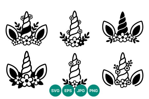 Black and White Unicorn Horn Vector Set