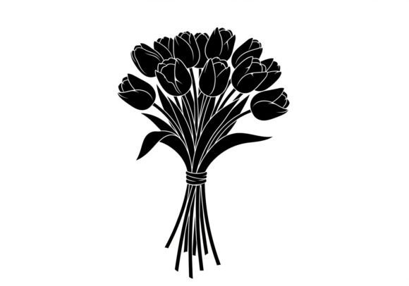 Black Silhouette Tulip Bouquet Outlines: Graphics for Elegant Designs