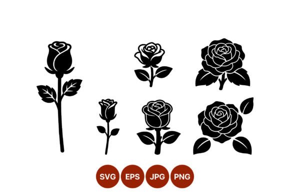 Black White Rose Vector Art Set Graphics