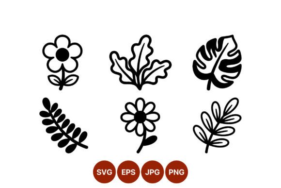 Black White Simple Flower Leaf Vector Graphics