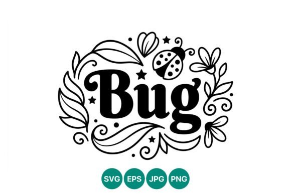 Bug Lettering Ladybug Leaves Vector