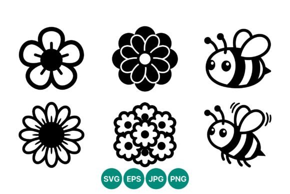 Cartoon Flower and Bee Vector Icons: Graphics for Playful Illustrations