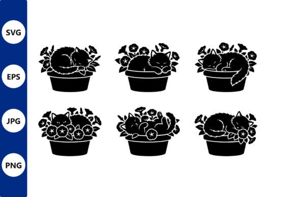 Cat Silhouettes in Flower Pots: Graphics & Illustrations for Creative Projects