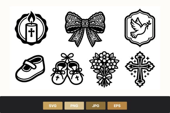 Catholic Christening Icons Black White Graphics