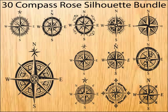 Compass Rose Silhouette Bundle: Graphics & Illustrations for Editorial Design
