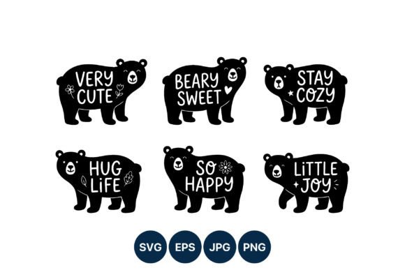 Cute Bear Phrases Black White Vector
