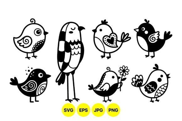 Cute Black and White Bird Clipart: Graphics for Local Business Branding