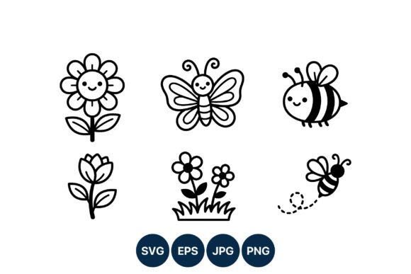 Cute Black and White Flower Bee