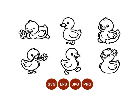 Cute Black White Ducklings Illustration Graphics