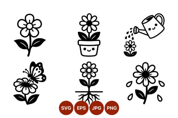 Cute Black White Flower Pots: Graphics for Whimsical Design