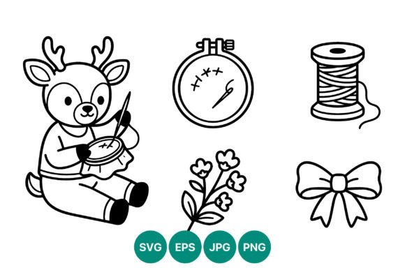 Cute Deer Sewing Line Art Vector
