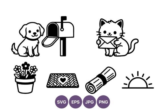 Cute Dog and Cat Holding Mail with Graphics
