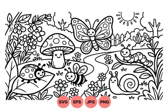 Cute Garden Bugs Coloring Page: Graphics for Creative Publishing