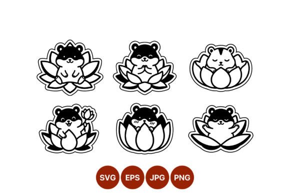 Cute Hamster Lotus Flower Vector Graphics
