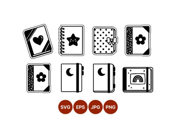 Cute Notebook and Journal Icons Black