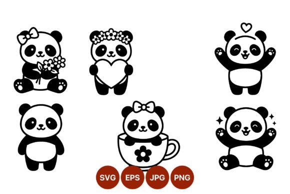 Cute Panda Cartoon Vector Set