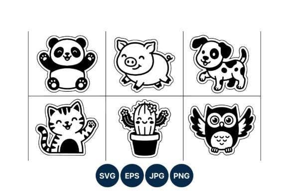 Cute Panda Pig Dog Cat Cactus Owl Vector Graphics