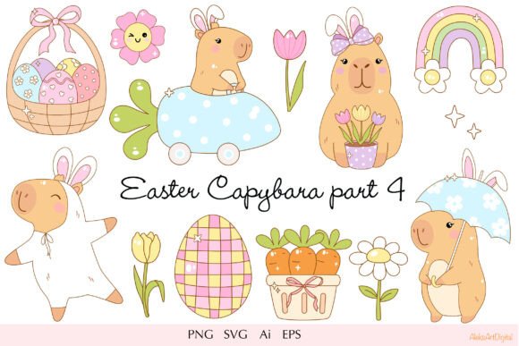 Easter Capybara Kawaii Clipart Part 4