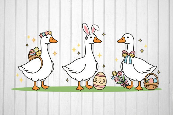 Easter Geese Cartoon Illustration Graphics