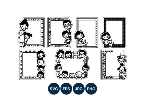 Family and Pets Cartoon Frames