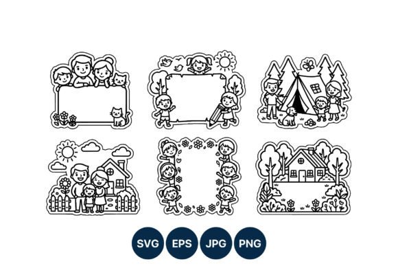 Family Scenes Line Art Vector: Graphics for Branding