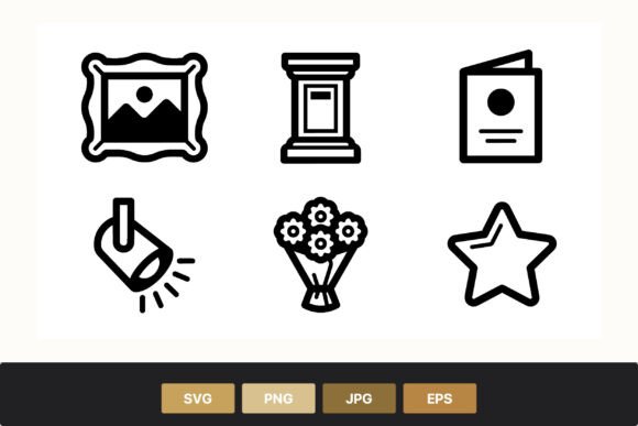 Flower Bouquet and Icon Line Art Set
