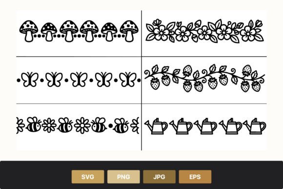 Garden Borders Black White Cute Line Art Graphics