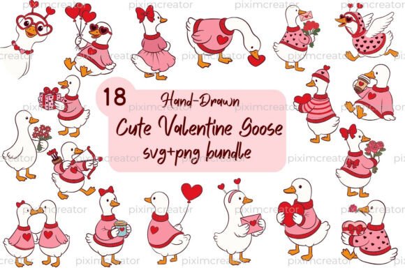 Hand-draw Valentine Goose SVG PNG Bundle
