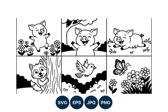 Happy Pig Bird Fox Butterfly Vector Art