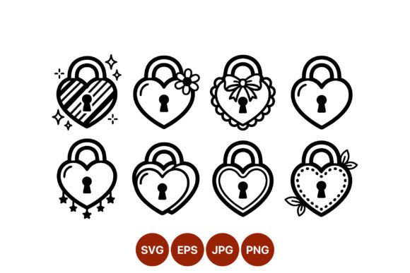 Heart Locks Line Art Vector Set: Graphics & Illustrations for Creative Design