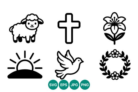 Holy Lamb Cross and Dove Line Icons