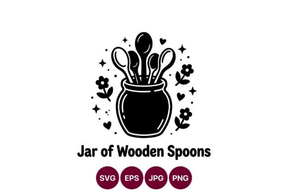 Jar of Wooden Spoons Black and White Graphics