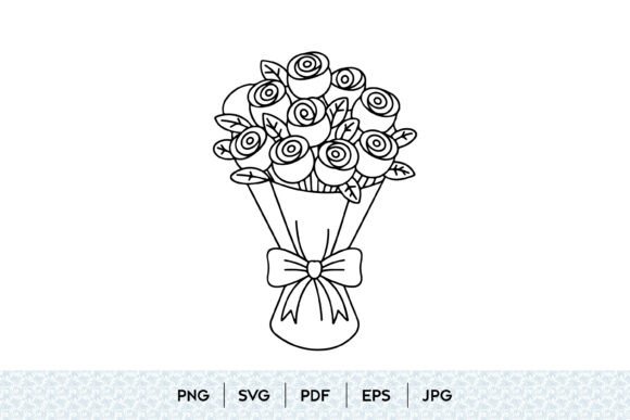 Rose Bouquet Outline SVG for Graphics and Illustrations
