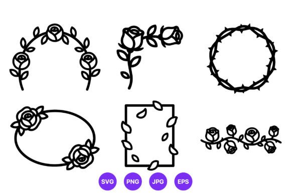 Rose Wreath Frame Black White Vector Graphics