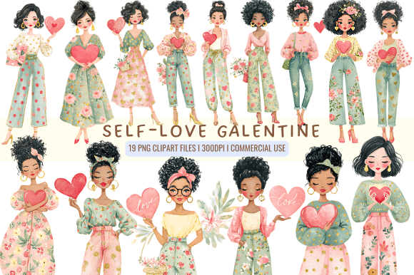Self-Love Galentine Clipart: Graphics for Feminine Energy
