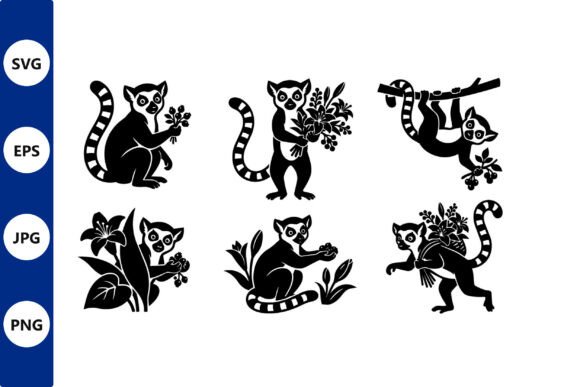 Silhouetted Lemurs with Fruit and