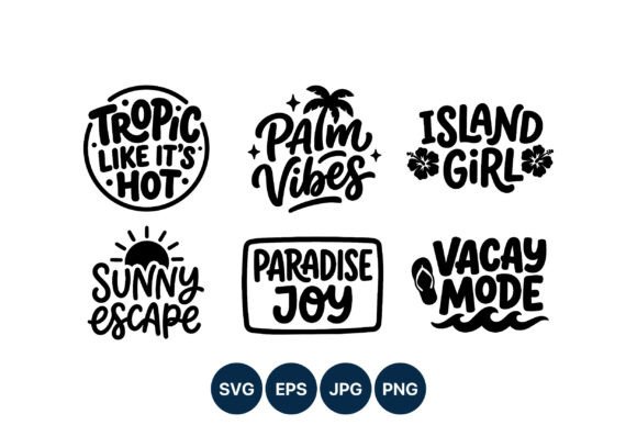 Tropical Summer Phrase Vector Set