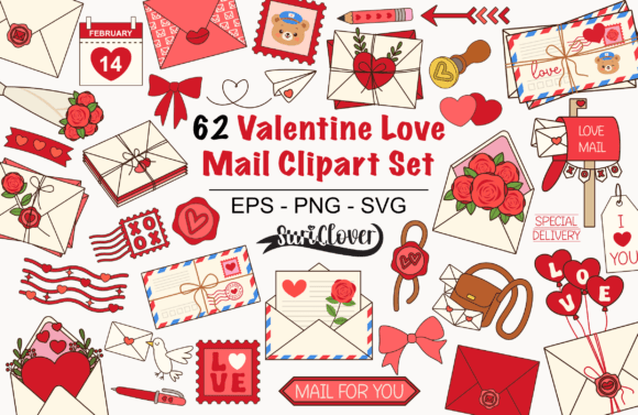 Valentine Love Mail Clipart Set