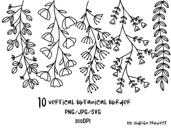 Vertical Botanical Line Border Set: Graphics & Illustrations for Editorial Design