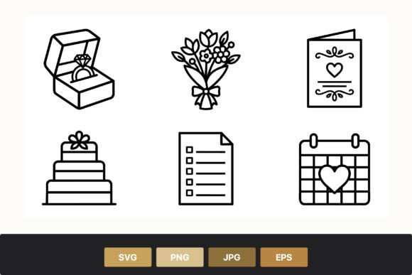 Wedding Ring Bouquet Card Icons Graphics