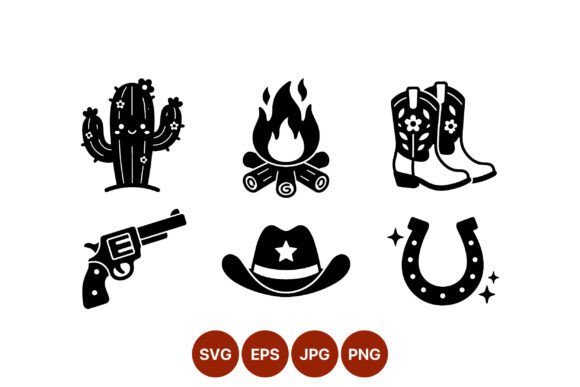 Western Cowboy Boots Cactus Campfire Graphics